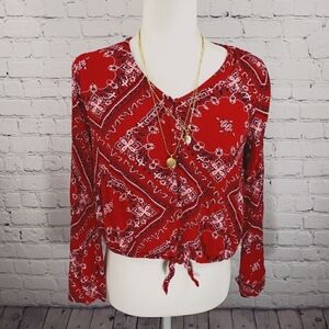 JUSTICE Bandana Print Blouse Red Size 14/16